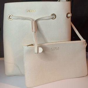 FURLA Stacy White Drawstring leather bag